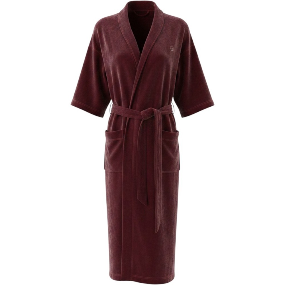 Christian Dior maroon plush bathrobe maroon front‎ pockets waist tie GG